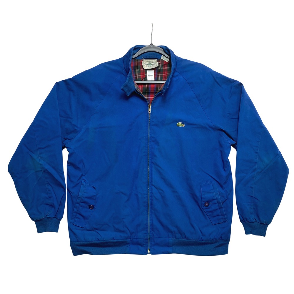 Izod Lacoste Jacket Mens L Blue Harrington Vintage Plaid Lined Full Zip 80s